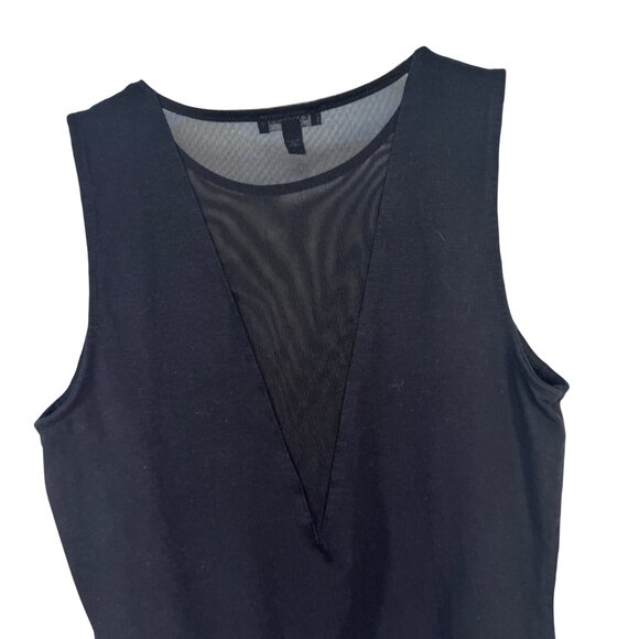 Express Womens Size Medium Black Sleeveless V-Neck Mesh Panel Thong Bodysuit - Picture 3 of 6